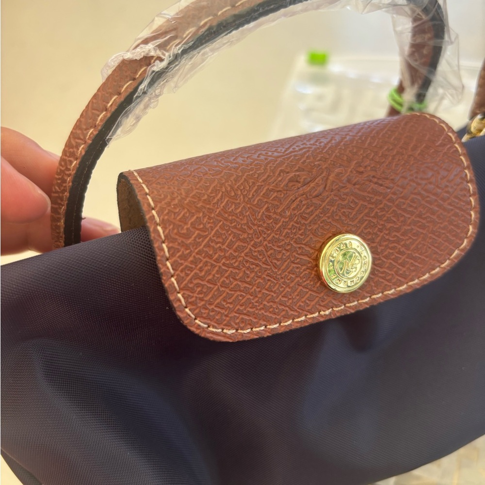 Longchamp Brown and Navy Le Pliage Small Shoulder Bag